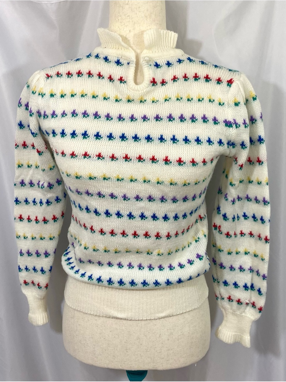 Vintage 80’s Rainbow Flower Striped Sweater Small